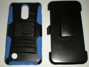 Dual Layer Case + Holster for LG Aristo MS210 LV3, Blue & Black, Brand New - Picture 1 of 2
