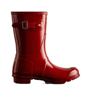 HUNTER ORIGINAL SHORT GLOSS Rain Boots Military Red New - Picture 1 of 5