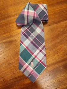 Vintage Polo Ralph Lauren Cotton Plaid Tie Pony Pink Purple Pastel Easter - Picture 1 of 5