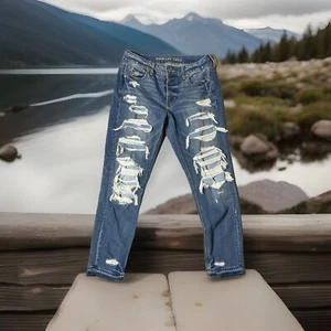 American Eagle Jeans Damen Tomgirl Destroyed 4 blau ausgefranst Denim Stretch - Bild 1 von 9