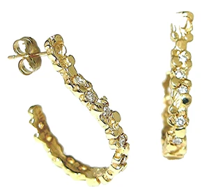 14 Karat Gelbgold Piercing Post Creolen Nugget Ohrringe mit Diamanten - Bild 1 von 2