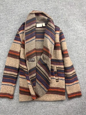 Kenar Wool Cardigan Women's Medium Brown Striped Waterfall Western Pockets - Image 1 of 4