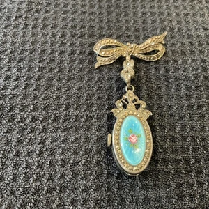 Vintage Bucherer Swiss 17 Jewel 800 Silver Marcasite Watch Dangle Pin Brooch - Picture 1 of 7