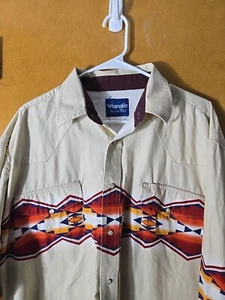 Vtg Mens Wrangler Pearl Snap Western Shirt Size XL ~ Tan Long Sleeve Rodeo - Picture 1 of 7