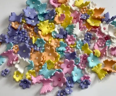 EDIBLE CAKE TOPPERS - BUTTERFLIES & Flowers MIXED COLOURS  X 30 !! • 20$
