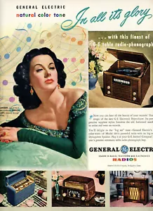 1947 Original General Electric Radio Ad. Natural Color Tone. Hedy Lamar Large Pg - Picture 1 of 3