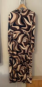 F&F Ladies Black & Brown Retro Swirl Pattern Stretch Jersey Dress BNWT Size 20 - Picture 1 of 6
