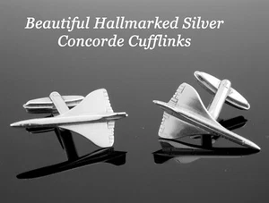 Hallmarked Silver B,ham 1977 Air France Concorde Jet Plane Cabin Crew Cufflinks - Picture 1 of 4
