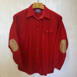 Pendleton Red Wool Button Up Shirt Suede Elbow Patch Long Sleeve Men's Size XL - Picture 1 of 12