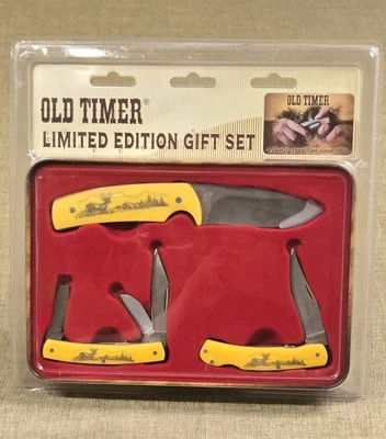 New Old Timer Schrade Limited Edition Three Knife Gift Set #1112443 Yellow Deer - Image 1 of 4