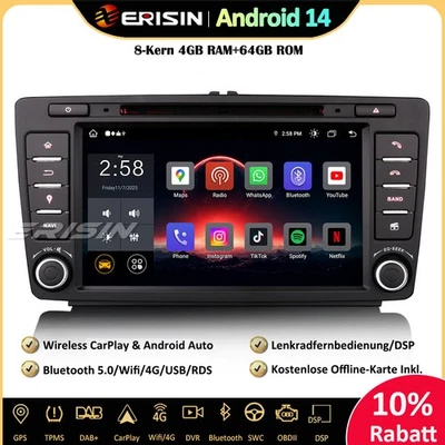 DAB+Android 14.0 Autoradio GPS 64GB Für Skoda Octavia Yeti Superb Roomster Rapid - Bild 1 von 4