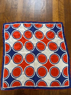 复古 Vera 围巾 22 英寸 x22 英寸人造丝/丝绸红色白色和蓝色波尔卡圆点爱国者 — 第 1/4 张图片