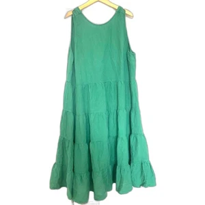 LOFT Beach Linen Tiered Low-Back Emerald Midi Dress Summer Casual - Size XXL - Picture 1 of 6