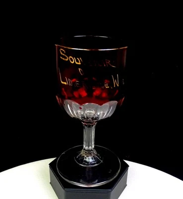 EAPG US Glass Miotin Colonial Ruby Stain 6" Limeridge Wis Souvenir Goblet 1900- - Image 1 of 4