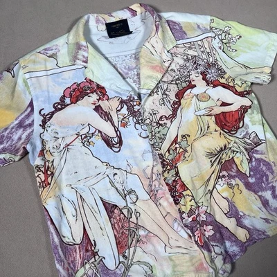 独特图形仙女/雷尼桑斯核心纽扣衬衫适合男式 M 码 — 第 1/4 张图片