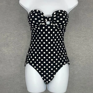 Kate Spade Polka Dot Swimsuit One Piece Strapless Black White Sz M - Picture 1 of 12