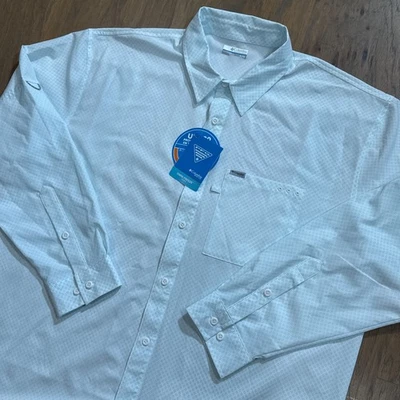 Columbia Shirt Mens XL White Polka Dot PFG Omni Freeze Button Up Stretch Pocket - Image 1 of 4