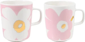 Juego de tazas Marimekko Oiva Juhla Unikko 2 piezas 250 ml blanco claro rosa oro floral cera - Imagen 1 de 9