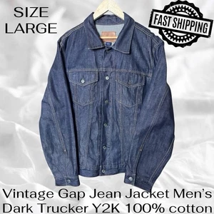 Vintage Gap Jean Jacket Mens Large Dark Trucker Y2K 100% cotton FAST SHIPPING - Picture 1 of 5