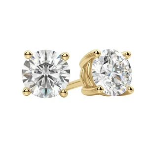 Aretes de diamantes cultivados en laboratorio de corte redondo IGI 4,00 quilates E VVS2 de oro de 14 k con retrocesos - Imagen 1 de 8