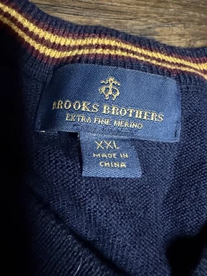 Suéter Brooks Brothers Hombre 2XL Azul Lana Algodón Cuello Heritage Clásico Foto 1 de 3