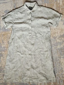 Tahari Women's Large Grayish Light Green Button Up Dress 100% Linen - Picture 1 of 4