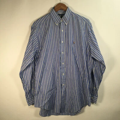 Polo Ralph Lauren Yarmouth мужские размер 16 - 35 синие полосы на пуговицах с длинным рукавом  - Изображение 1 из 4