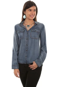 Scully Women's Denim Cotton Hi/Lo Casual L/S Blouse HC473 - Picture 1 of 2