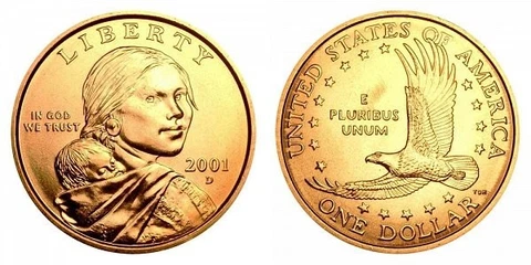 2001 P&D Native American Indian One Dollar Sacagawea US Mint Coin Money Coins Cover