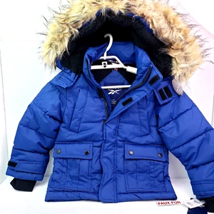 Reebok Kids Boys Size 5/6 Northern Light Blue Faux Fur Hood Winter Coat OCRB966H - Picture 1 of 13