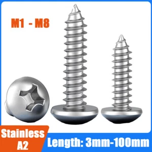 Self Tapping Screws Stainless Steel A2 Pozi Pan Tappers M1 M2 M3 M4 M5 M6 M8 - Picture 1 of 7