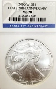 NGC MS-70! 2006-W SILVER EAGLE FROM 20TH ANNIVERSARY GOLD AND SILVER SET - Picture 1 of 3