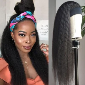 150/180 Density Straight Human Hair Wig With Head Band Brazilian For Black Women - Bild 1 von 23