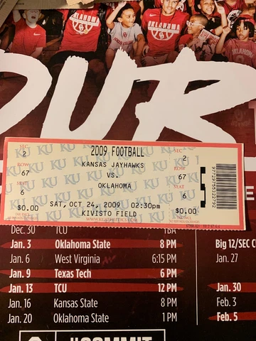 2009 Oklahoma Sooners Kansas Jayhawks Football Ticket Stub Norman Cover