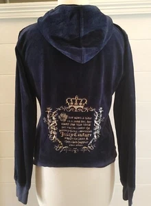 JUICY COUTURE VELOUR JACKET HOODIE SWETSHIRT WOMEN VELVET BLUE XL ONE UPON TIME - Picture 1 of 8