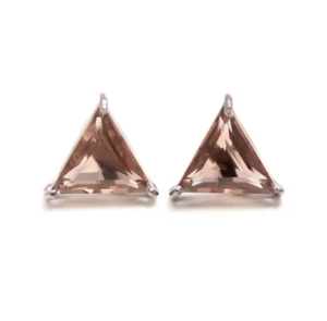 Smoky Quartz Triangle Studs Earrings Solid Silver Black Oxidized Boho Jewelry - Picture 1 of 10
