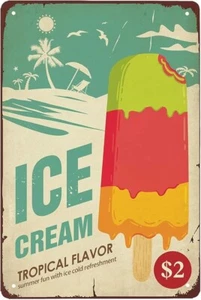 Tropical Flavor Summer Fun with Ice Cold Refreshment Metal Tin Sign 8 x 12 in. - Picture 1 of 1