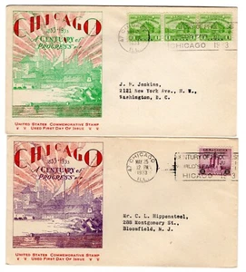 #728-29 Chicago Century Progress 1933 FDC - Planty #1 PAIR - Picture 1 of 2