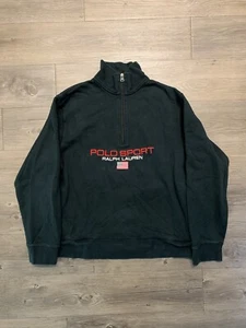 Vintage Polo Sport Ralph Lauren Spell Out Sweatshirt L LOGO 1/4 ZIP Embroidered - Picture 1 of 6