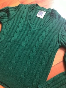 Vintage Deep V-Neck Pullover IMPERIAL italy grün Lana Wool S SlimFit Zopfmuster - Bild 1 von 6