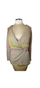 Knitted & Knotted Wool Blend Wrap Sweater Women’s M Layered Taupe Pink Green - Picture 1 of 14