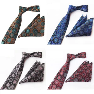 Cravatta uomo fiore geometrica collo largo 8 cm fazzoletto tasca quadrato set HZ503 - Foto 1 di 5