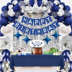 Navy Blue Happy Birthday Party Decorations Set for Men Boys Women Girls, Banner, - Picture 1 of 5