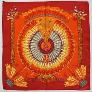 "Hermes Red & Orange Brazil 'Feathers' Pochette/Pocket Sq" (Neu mit 'H' Etikett!) - Bild 1 von 5