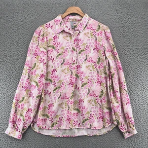 KUT From The Kloth Top Womens Medium Pink Floral 1/4 Popover Collar Puff Sleeve - Picture 1 of 10