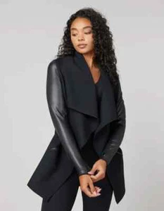 SPANX Jacke mit drapierter Vorderseite schwarz Ponte Kunstleder Größe XS neu mit Etikett - Bild 1 von 20