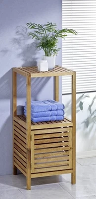 Regal mit 1 Boden und Schranktür, Badregal, Standregal, Walnussholz, Holzregal - Bild 1 von 3