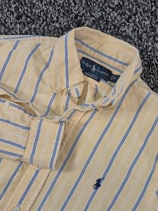 Camisa Ralph Lauren Calce Personalizado Con Botones Para Hombre Pequeña Rayas Amarillas Manga Larga - Imagen 1 de 7