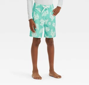 Art Class Boys’ Floral Swim Shorts Size 14 Adjustable Waist SPF 50+ Green White - Picture 1 of 6