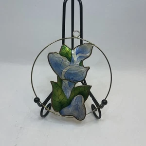 Capiz Muschel Blume Sonnenfänger Vintage 5" rund grün blau - Bild 1 von 5